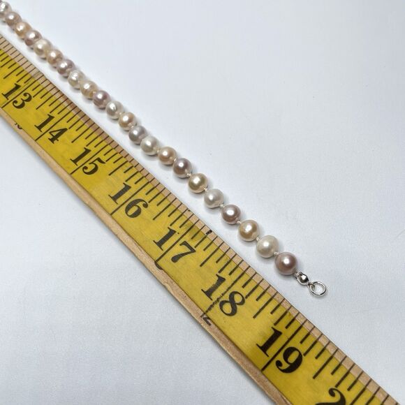 Bridal Tri Color Freshwater Pearl Beaded Silk Double Knotted Necklace Silver - Picture 8 of 8